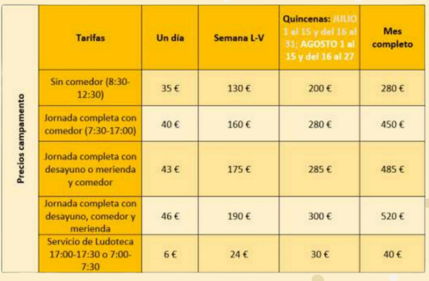 precios campamento de verano